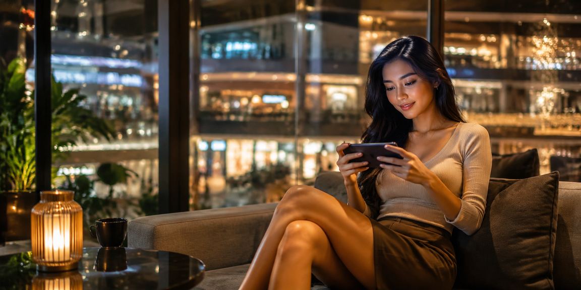 Pengguna mengakses dashboard referral di aplikasi kasino dari kafe di Vietnam